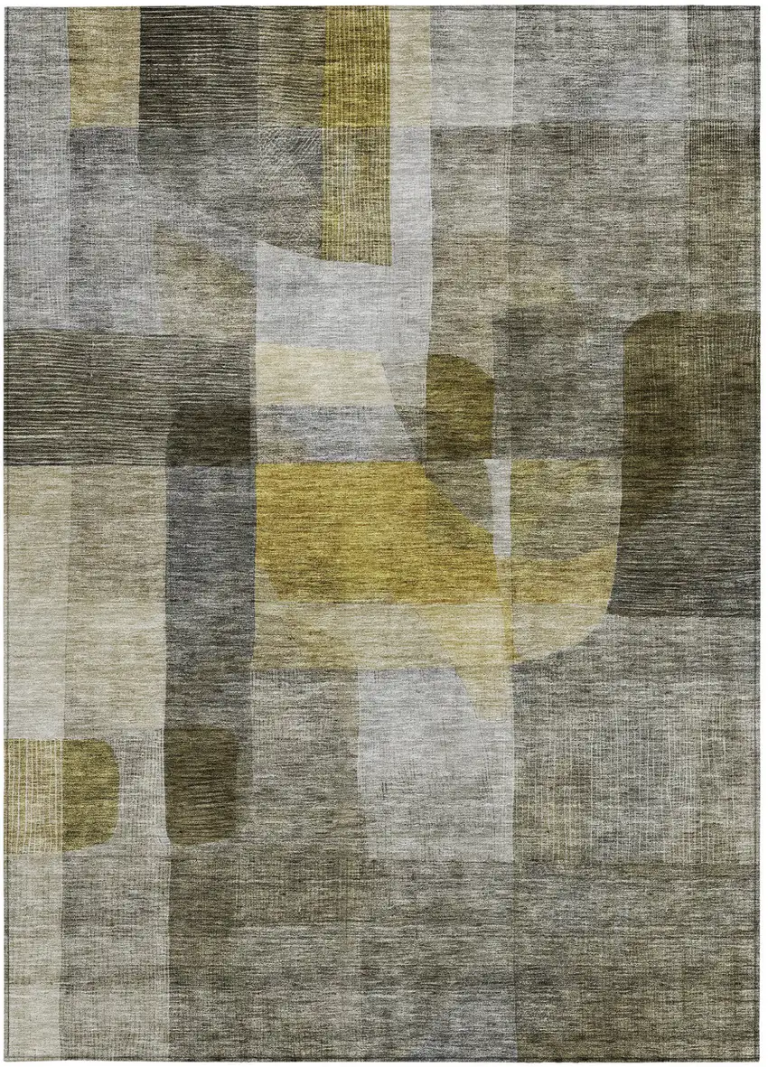Taupe Gray And Green Abstract Washable Indoor Outdoor Area Rug Photo 6