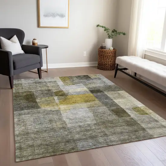 Taupe Gray And Green Abstract Washable Indoor Outdoor Area Rug Photo 9