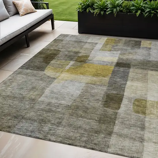 Taupe Gray And Green Abstract Washable Indoor Outdoor Area Rug Photo 1