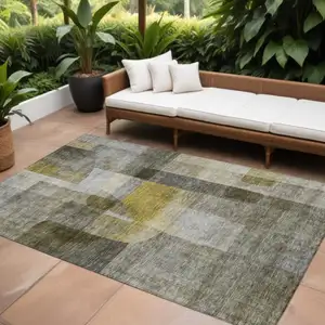 Photo of Taupe Gray And Green Abstract Washable Indoor Outdoor Area Rug