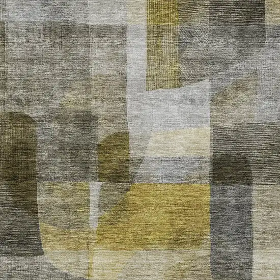 Taupe Gray And Green Abstract Washable Indoor Outdoor Area Rug Photo 5