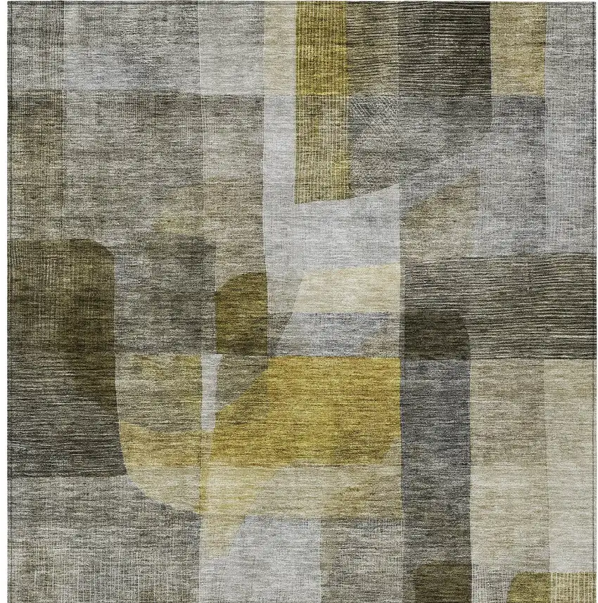 Taupe Gray And Green Abstract Washable Indoor Outdoor Area Rug Photo 6