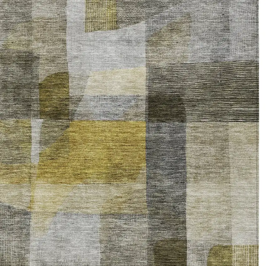 Taupe Gray And Green Abstract Washable Indoor Outdoor Area Rug Photo 5