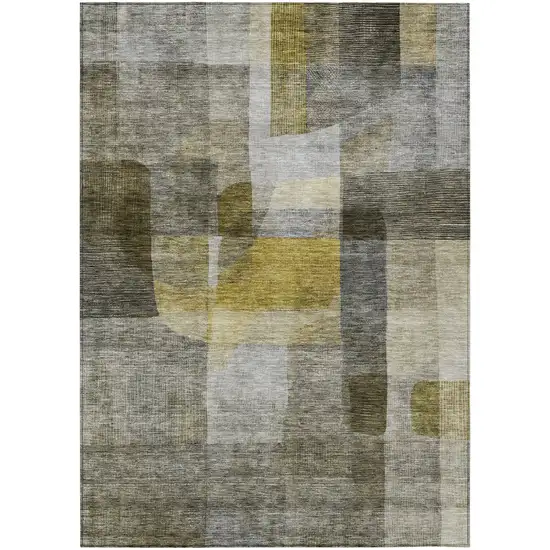 Taupe Gray And Green Abstract Washable Indoor Outdoor Area Rug Photo 2