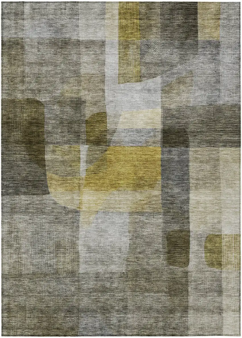 Taupe Gray And Green Abstract Washable Indoor Outdoor Area Rug Photo 2