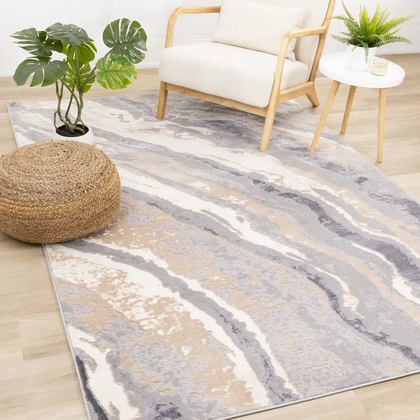 Taupe Gray And Ivory Abstract Area Rug Photo 5