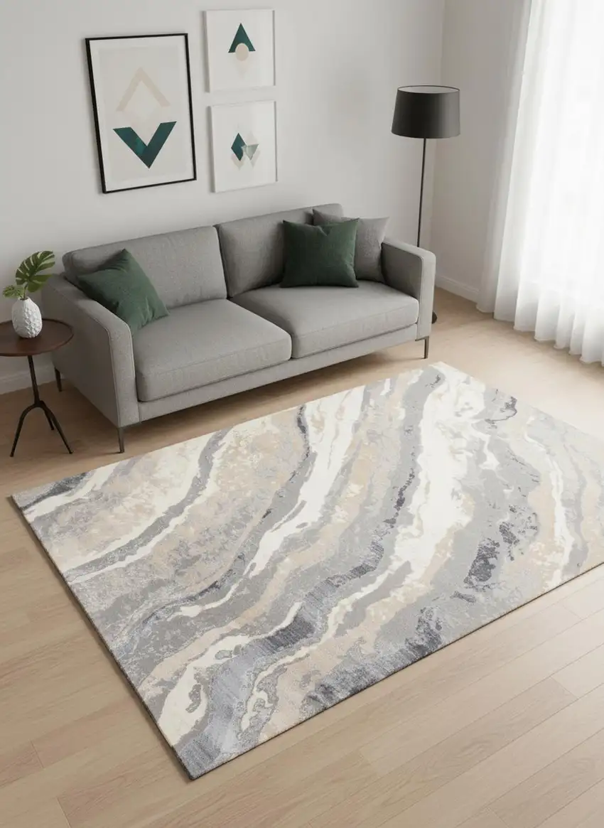 Taupe Gray And Ivory Abstract Area Rug Photo 1