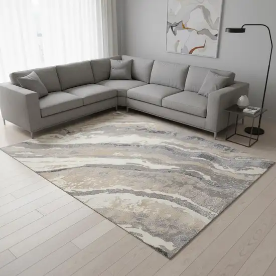 Taupe Gray And Ivory Abstract Area Rug Photo 1