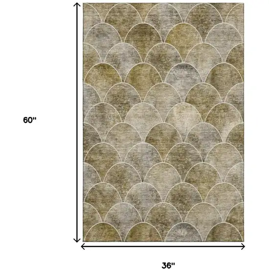 Taupe Gray And Ivory Abstract Geometric Washable Area Rug With UV Protection Photo 3