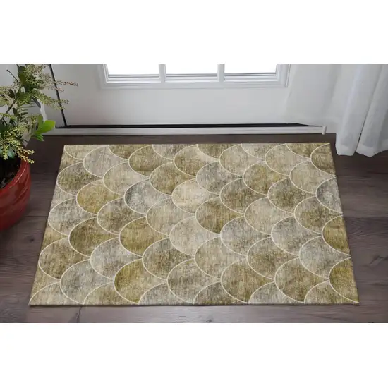 Taupe Gray And Ivory Abstract Geometric Washable Area Rug With UV Protection Photo 2