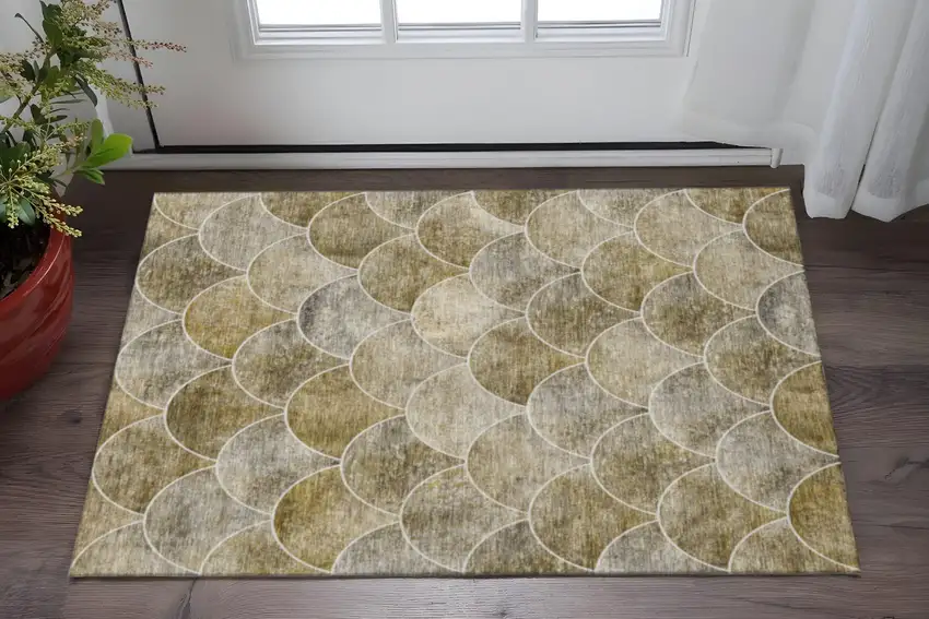 Taupe Gray And Ivory Abstract Geometric Washable Area Rug With UV Protection Photo 2
