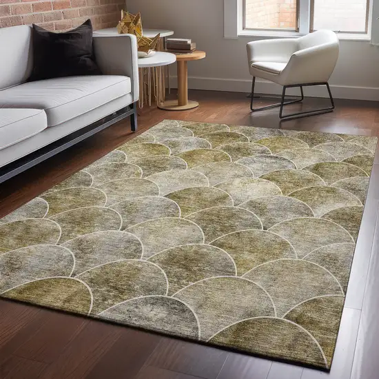 Taupe Gray And Ivory Abstract Geometric Washable Area Rug With UV Protection Photo 4