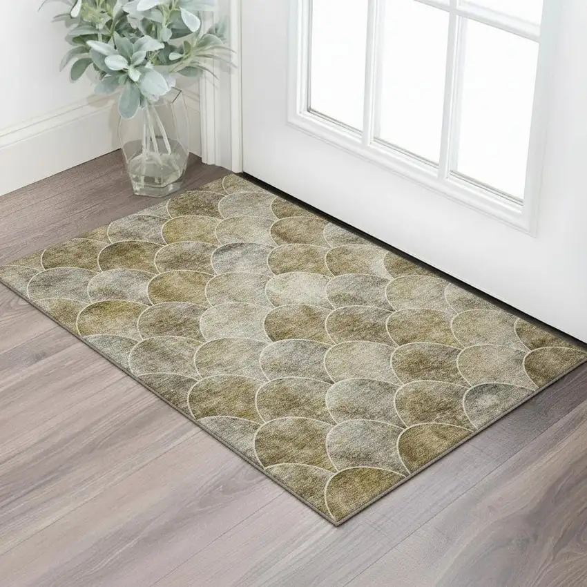 Taupe Gray And Ivory Abstract Geometric Washable Area Rug With UV Protection Photo 1