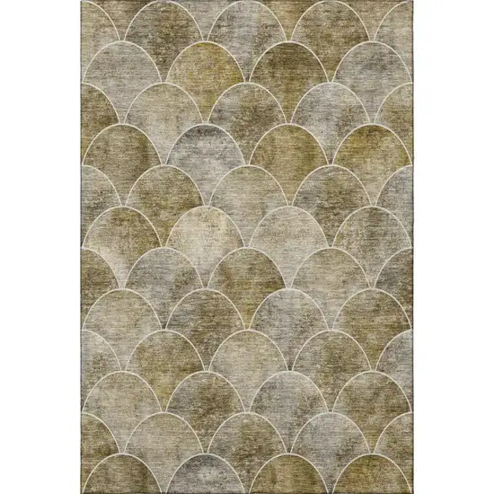 Taupe Gray And Ivory Abstract Geometric Washable Area Rug With UV Protection Photo 3