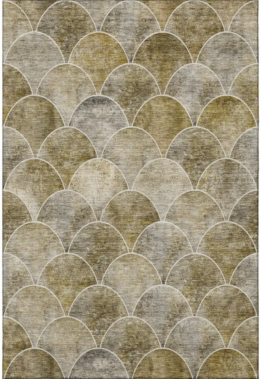 Taupe Gray And Ivory Abstract Geometric Washable Area Rug With UV Protection Photo 3