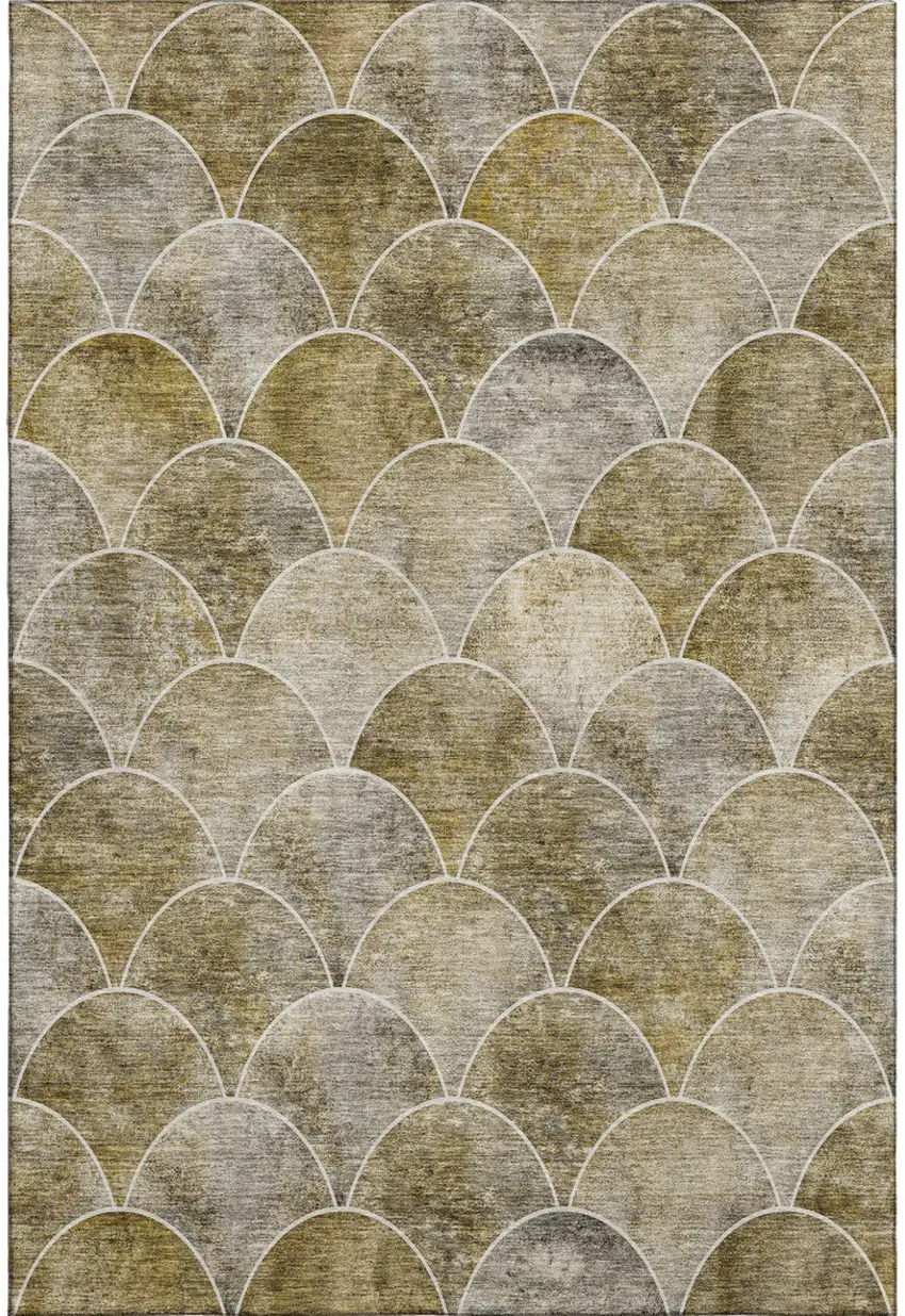 Taupe Gray And Ivory Abstract Geometric Washable Area Rug With UV Protection Photo 6