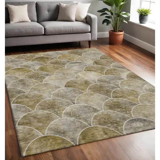 Taupe Gray And Ivory Abstract Geometric Washable Area Rug With UV Protection Photo 2