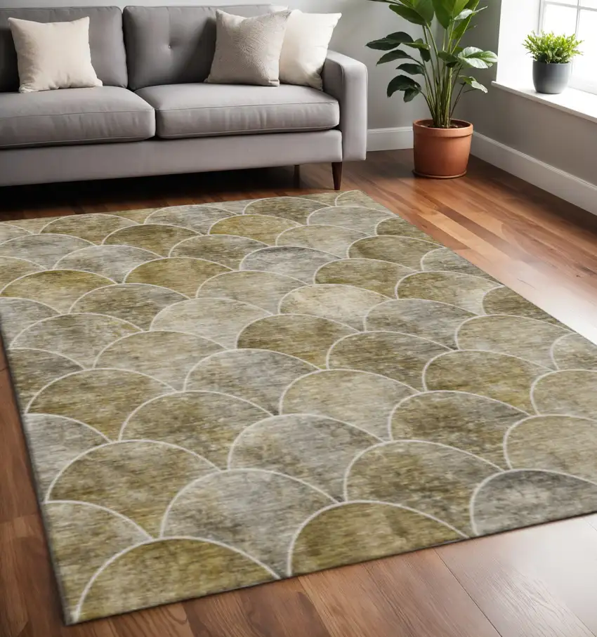 Taupe Gray And Ivory Abstract Geometric Washable Area Rug With UV Protection Photo 2