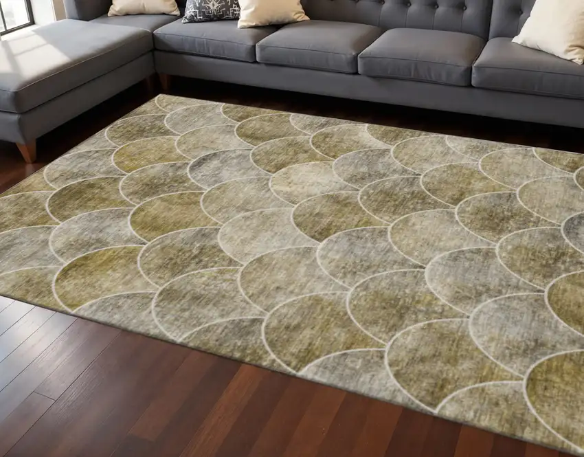 Taupe Gray And Ivory Abstract Geometric Washable Area Rug With UV Protection Photo 2