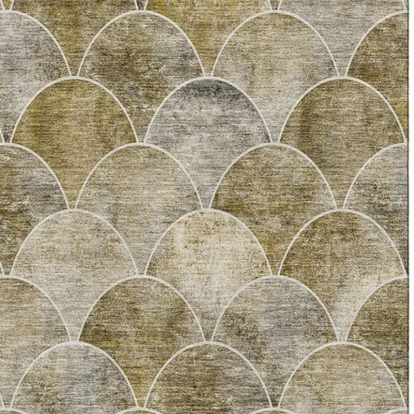 Taupe Gray And Ivory Abstract Geometric Washable Area Rug With UV Protection Photo 1