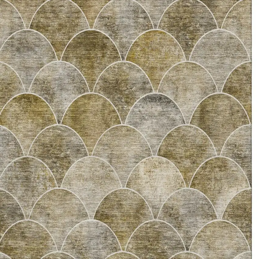 Taupe Gray And Ivory Abstract Geometric Washable Area Rug With UV Protection Photo 7