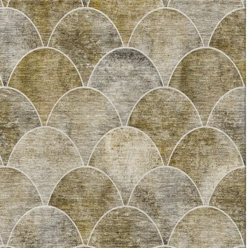 Taupe Gray And Ivory Abstract Geometric Washable Area Rug With UV Protection Photo 1