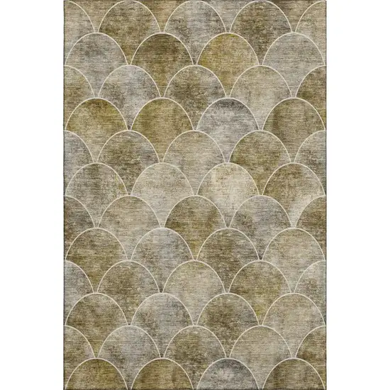 Taupe Gray And Ivory Abstract Geometric Washable Area Rug With UV Protection Photo 6