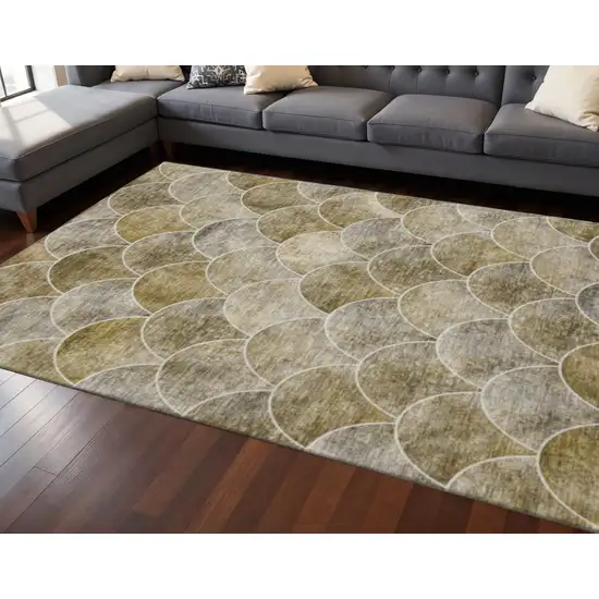 Taupe Gray And Ivory Abstract Geometric Washable Area Rug With UV Protection Photo 2