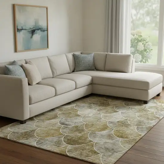 Taupe Gray And Ivory Abstract Geometric Washable Area Rug With UV Protection Photo 1