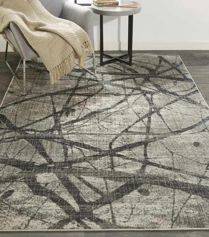 Taupe Gray And Ivory Abstract Stain Resistant Area Rug Photo 8