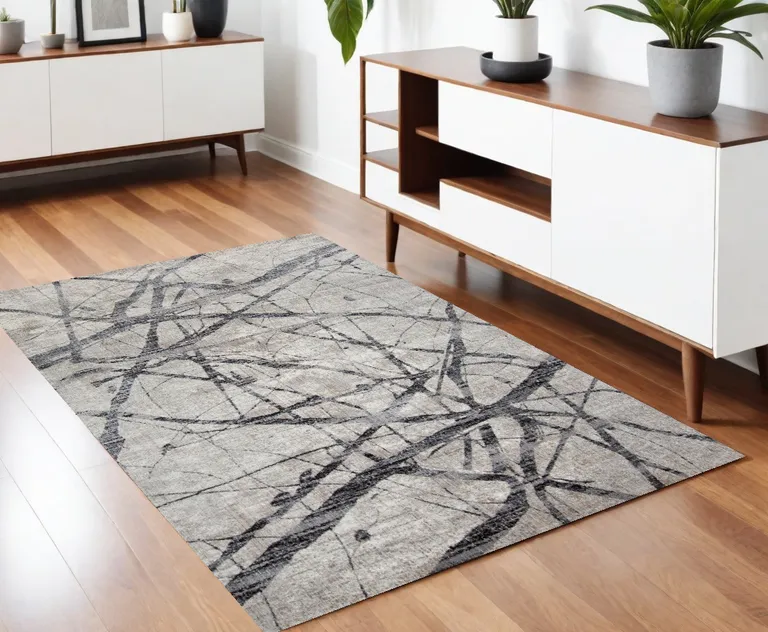 Taupe Gray And Ivory Abstract Stain Resistant Area Rug Photo 2