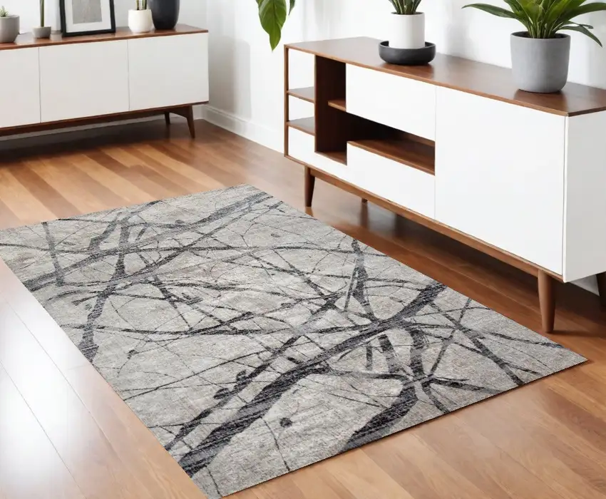 Taupe Gray And Ivory Abstract Stain Resistant Area Rug Photo 1
