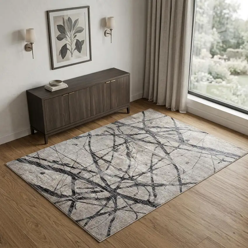 Taupe Gray And Ivory Abstract Stain Resistant Area Rug Photo 1