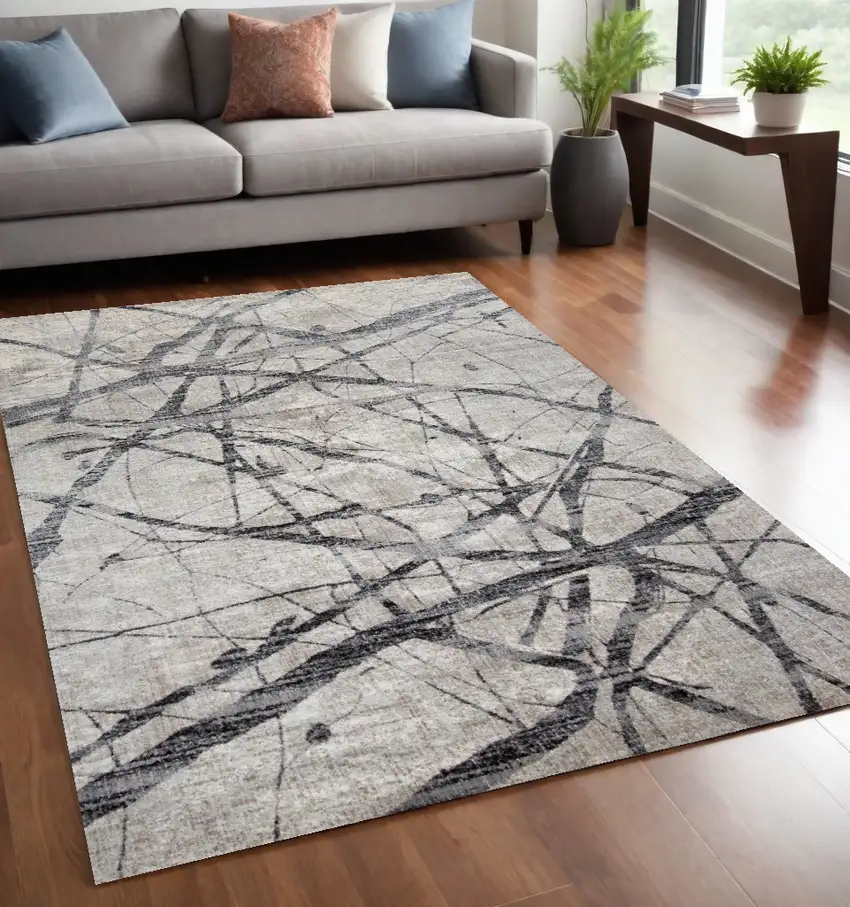 Taupe Gray And Ivory Abstract Stain Resistant Area Rug Photo 1