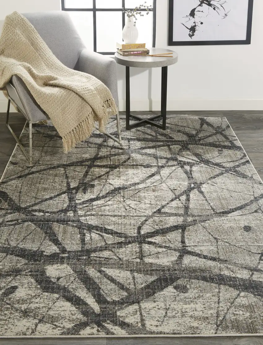 Taupe Gray And Ivory Abstract Stain Resistant Area Rug Photo 8
