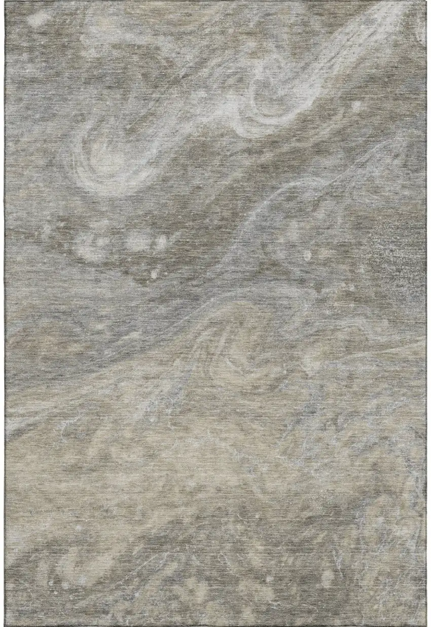 Taupe Gray And Ivory Abstract Washable Area Rug With UV Protection Photo 1