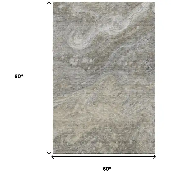 Taupe Gray And Ivory Abstract Washable Area Rug With UV Protection Photo 3