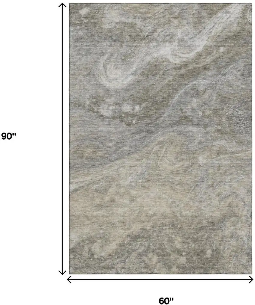 Taupe Gray And Ivory Abstract Washable Area Rug With UV Protection Photo 3