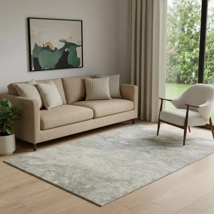 Taupe Gray And Ivory Abstract Washable Area Rug With UV Protection Photo 1