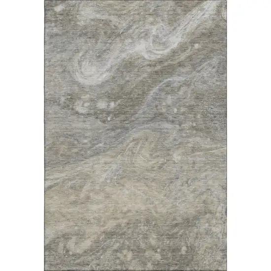 Taupe Gray And Ivory Abstract Washable Area Rug With UV Protection Photo 1