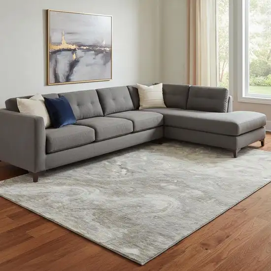 Taupe Gray And Ivory Abstract Washable Area Rug With UV Protection Photo 1