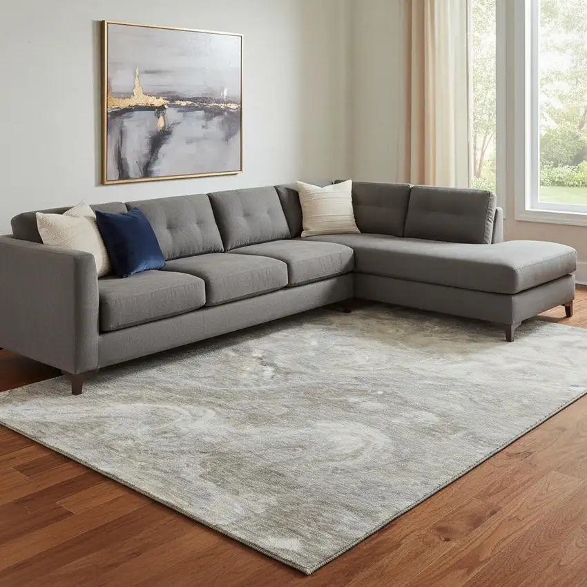 Taupe Gray And Ivory Abstract Washable Area Rug With UV Protection Photo 1