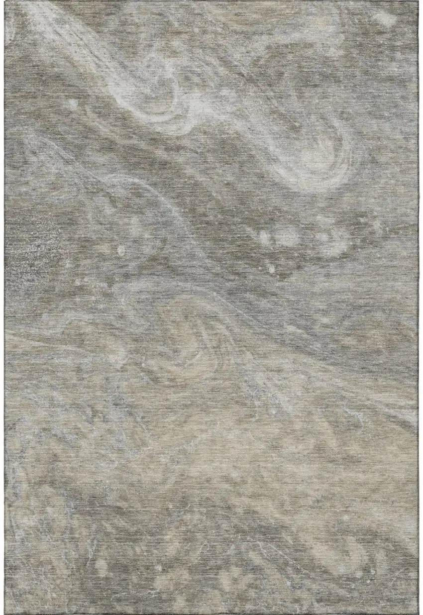 Taupe Gray And Ivory Abstract Washable Area Rug With UV Protection Photo 3
