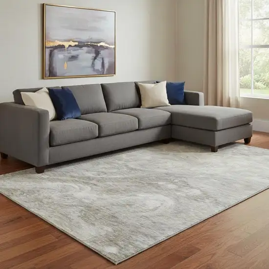 Taupe Gray And Ivory Abstract Washable Area Rug With UV Protection Photo 1