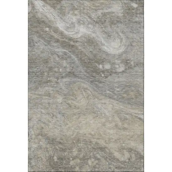 Taupe Gray And Ivory Abstract Washable Area Rug With UV Protection Photo 3