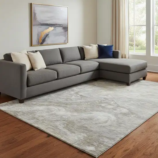 Taupe Gray And Ivory Abstract Washable Area Rug With UV Protection Photo 1