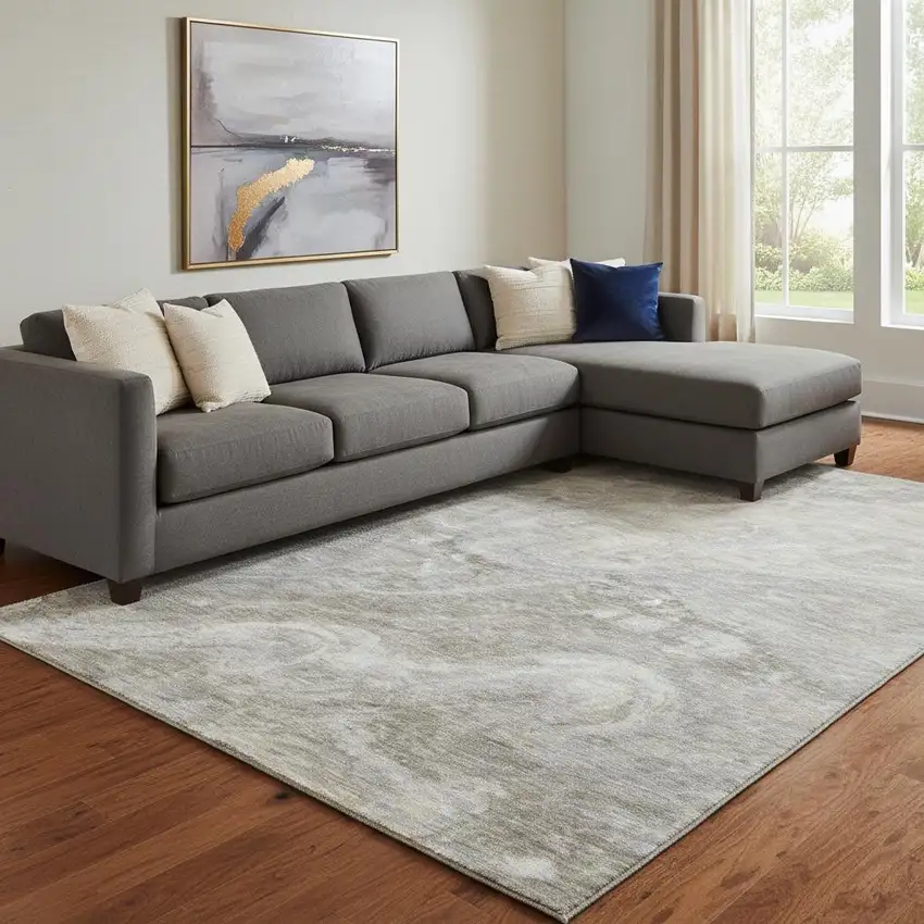 Taupe Gray And Ivory Abstract Washable Area Rug With UV Protection Photo 1