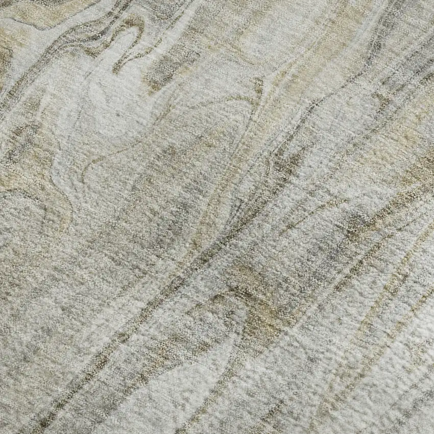 Taupe Gray And Ivory Abstract Washable Area Rug With UV Protection Photo 2