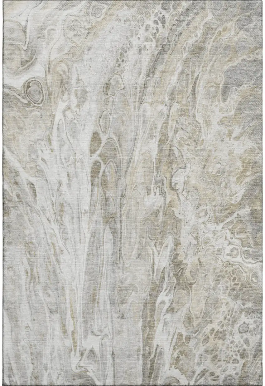 Taupe Gray And Ivory Abstract Washable Area Rug With UV Protection Photo 5