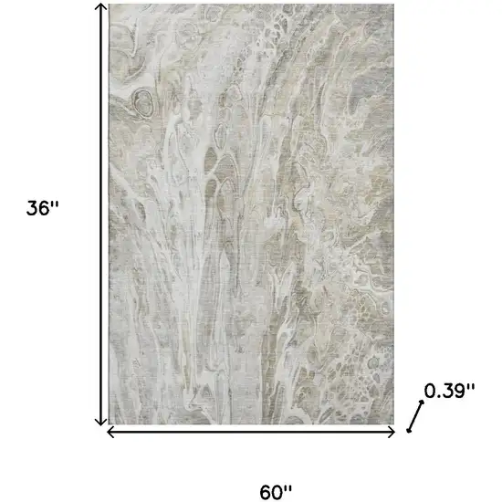 Taupe Gray And Ivory Abstract Washable Area Rug With UV Protection Photo 3
